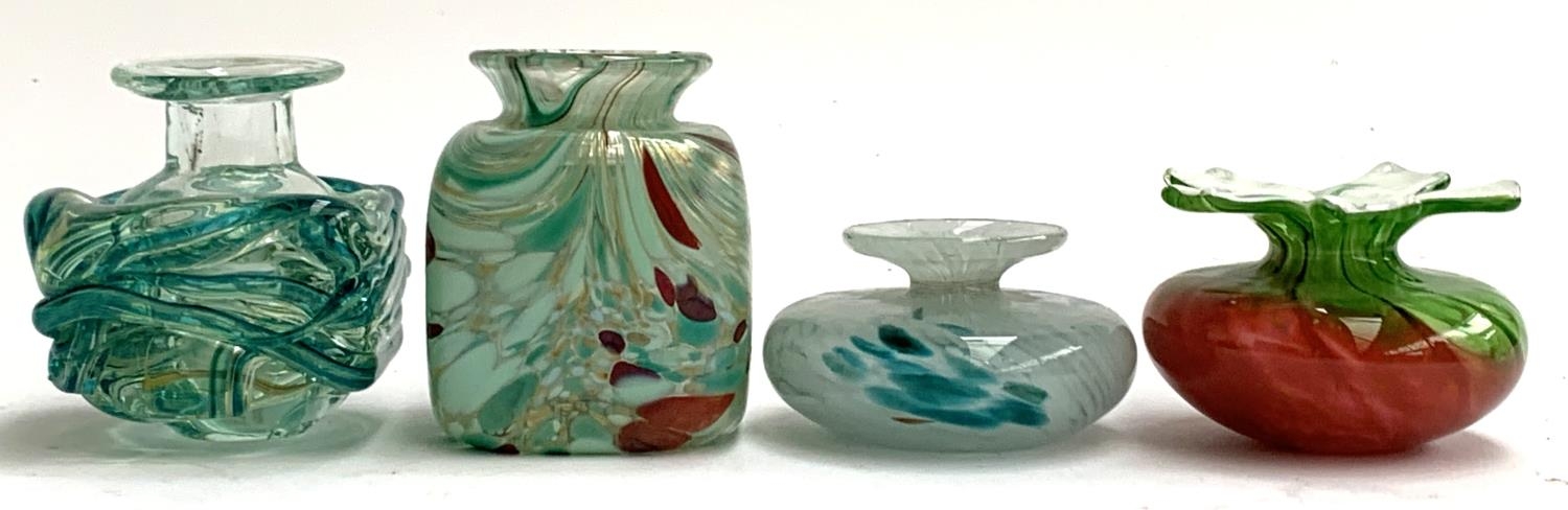 Four small art glass vases, to include Mdina, one stamped indistinctly to base, the tallest 9.