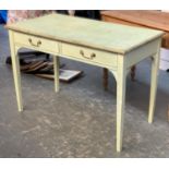 A 20th century painted side table, two frieze drawers on square tapered legs, 109x58x75cmH
