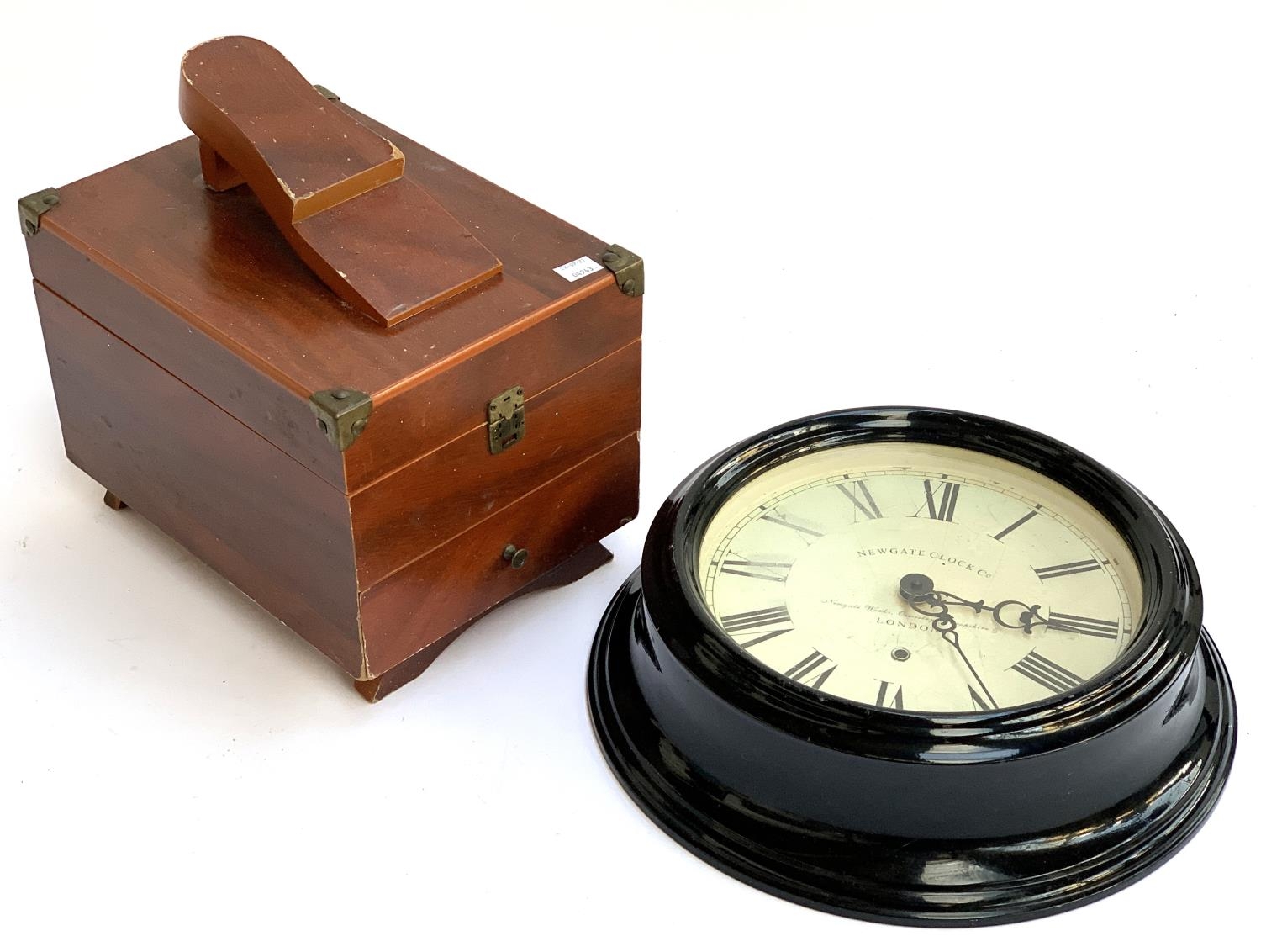 A battery powered kitchen clock; together with a boot polish box (2)