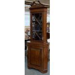 A mahogany crossbanded glazed standing corner cupboard, 77cmW 214cmH