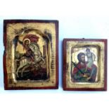 Two reproduction icons in the Byzantine style, painted in egg termpura, 23x18cm and 17x14.5cm (2)