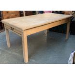 A substantial pine farmhouse table, with single end drawer, 183x101x80cmH