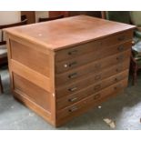 20th century oak six drawer plan chest, in two parts (three including plinth), 119x87x83cmH