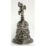 A silver plated bell with figural decoration and cherub finial by Elkington & Co.