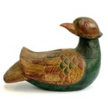 A large carved and painted wooden bird, 29cmH