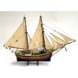 Maritime interest a scale model of a two mast yacht, 74cmL