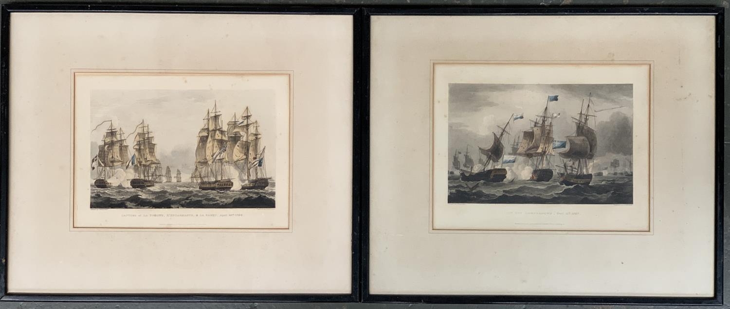 Two maritime coloured engravings, Sutherland after Whitcombe, 'Capture of La Pomone' and 'Action