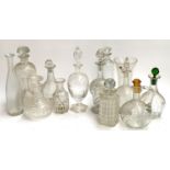 A mixed lot of decanters to include hourglass decanter; Costa Sweden etc