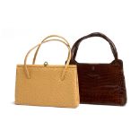 A 1950s Eros ostrich handbag 30cmW; together with one further crocodile skin handbag, 30cmW, with