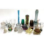 A quantity of glass vases to include art glass and crystal, panda paperweight, Orrefors Sweden,