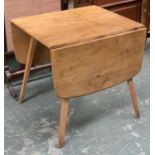 An Ercol mid century elm dropleaf table, on splayed legs, 74x65x72cmH, each leaf an additional 38cmW