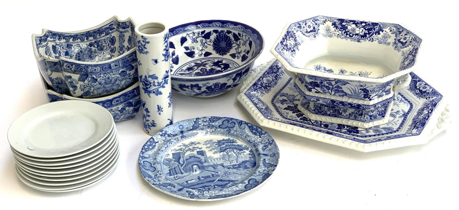 A mixed lot of blue and white ceramics to include Royal Persian, Spode, etc