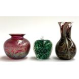 A Studio Lakeland bubbleglass paperweight; an Adrian Sankey vase, 13.5cmH; and one other pink