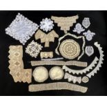 A quantity of lace and crochet items, approx. 22 items, to include a Brussels lace handkerchief,