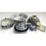 A mixed lot of blue and white china to include Claremont washbowl, Booths Willow, etc