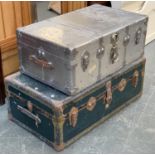 An aluminium travel trunk, 81cmW; together with one other, 91cmW