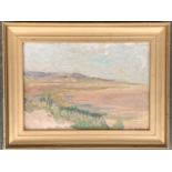 20th century oil on board, coastal headland landscape, signed D. Ellis, 16.5x24cm