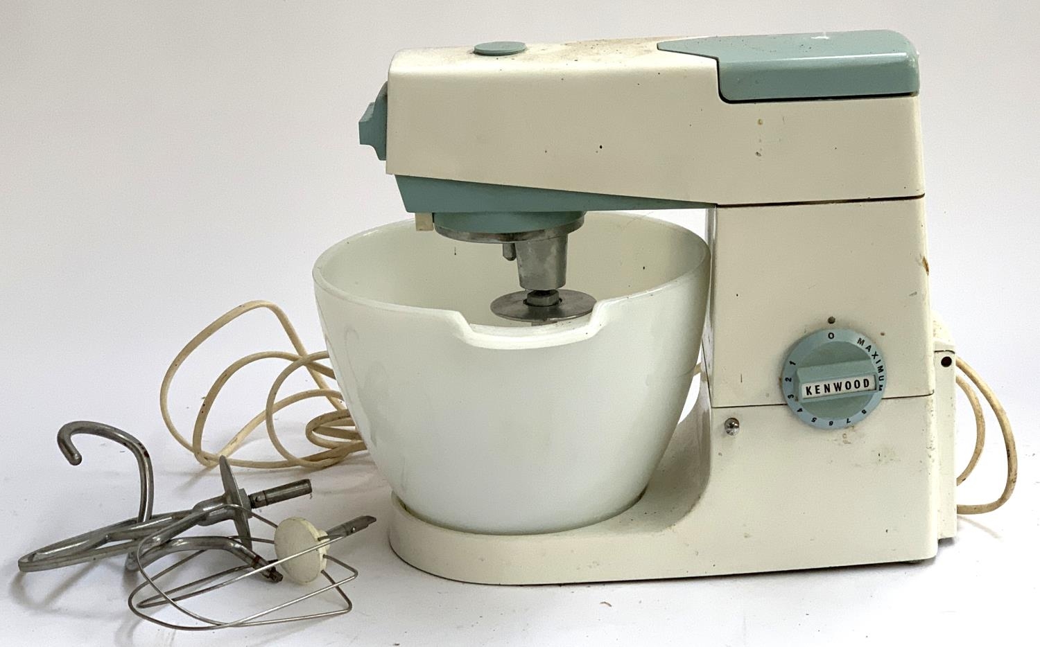 A c.1960s Kenwood Chef with glass mixing bowl and attachments