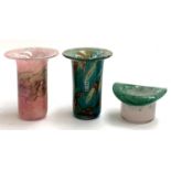 A Mdina flanged iridescent pink vase, with one other Mdina vase, 12cm high; and a further Vasart