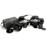 An Asahi Pentax Spotmatic F 35mm camera, with Pentacon 30mm f3.5 lens and Asahi SMC Takumar 55mm