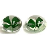 Two glass paperweights with four leaf clover design, 7cmD