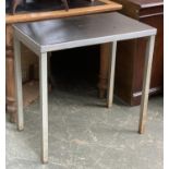 An industrial side table with leather style top, 76x43.5x74cmH