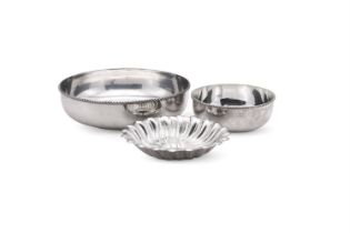 Three Habis electro plated bowls, two circular bowls with cable twist borders, the largest 42cmD,