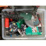 A large lot of tools, to include Parkside angle grinder; roll of lead; clamps etc