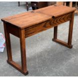 A small oak double school desk, 102x38x64cmH