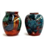 Two Poole Pottery Volcano vases, 16.5cm and 15.5cm high (2)