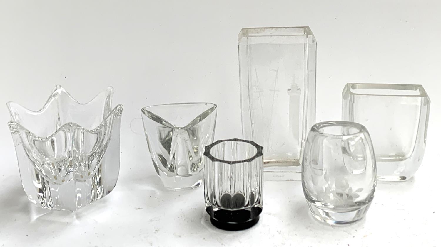 Six good quality crystal and glass vases, all marked to base, to include Val St. Lambert, Orrefors