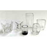 Six good quality crystal and glass vases, all marked to base, to include Val St. Lambert, Orrefors