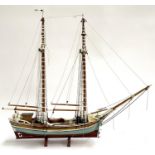 Maritime interest: a scale model of a two mast yacht, without sails, 70cmL
