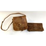 A vintage crocodile skin satchel together with a snakeskin clutch purse, 28cmW (2)