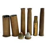 A quantity of shell cases, some engraved XXI Corps Haifa Sept. 1918; Battle of Arras April 1917;