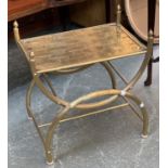A gilt metal cross frame stool, with lattice style seat, 46cmW