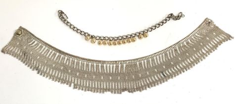 A Whiting & Davis style white metal chain mail fringe collar, 45cmL; together with a silver tone