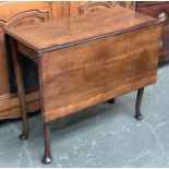 A George II mahogany rectangular drop leaf table, moulded top with turned legs and pad feet (