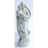 An Italian white glazed terracotta figure of madonna and child, marked 'Flo' to base with RR mark,