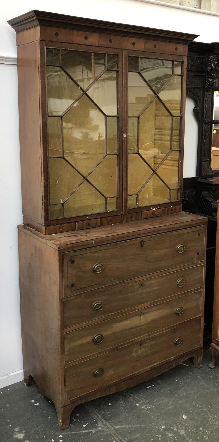 A Regency mahogany astragal glazed secretaire bookcase with fitted interior, over a further three - Bild 2 aus 3