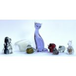 A collection of art glass animal figurines to include Mdina birds; Wedgwood elephant; polar bear;