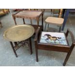 A mixed lot to include hostess trolley; Indian brass tray and folding base, stool etc