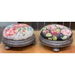 A pair of carved circular footstools, each 30cmD