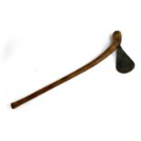 An African possibly Zulu tribal battle axe, the tang with fan shaped head, 80cmL, tang 12cmW