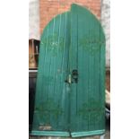 A pair of large heavy oak doors, each approx. 73cmW x 250cmH