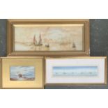 Early 20th century watercolour of fishing boats, initialed and dated 1914, 19x54.5cm; another of