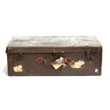 A canvas covered travel trunk, 78cm wide