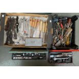 A good lot of hand tools to include spanners, chisels, several socket sets (incomplete), various
