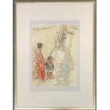 Hugh Powell, 20th century, watercolour, 'Greeting - Katcha Ghari Camp, Pakistan', signed and