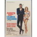 An Italian advertising film poster for James Bond in Dr No, starring Sean Connery and Ursula Andress